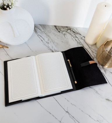 Womens Leather Journal with Refillable A5 Notepad - P.S. I Love You - Black color -  Time Resistance 5215501W