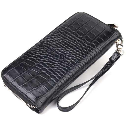 Горизонтальний гаманець для жінок з натуральної фактурної шкіри під крокодила CANPELLINI 21623 Чорний