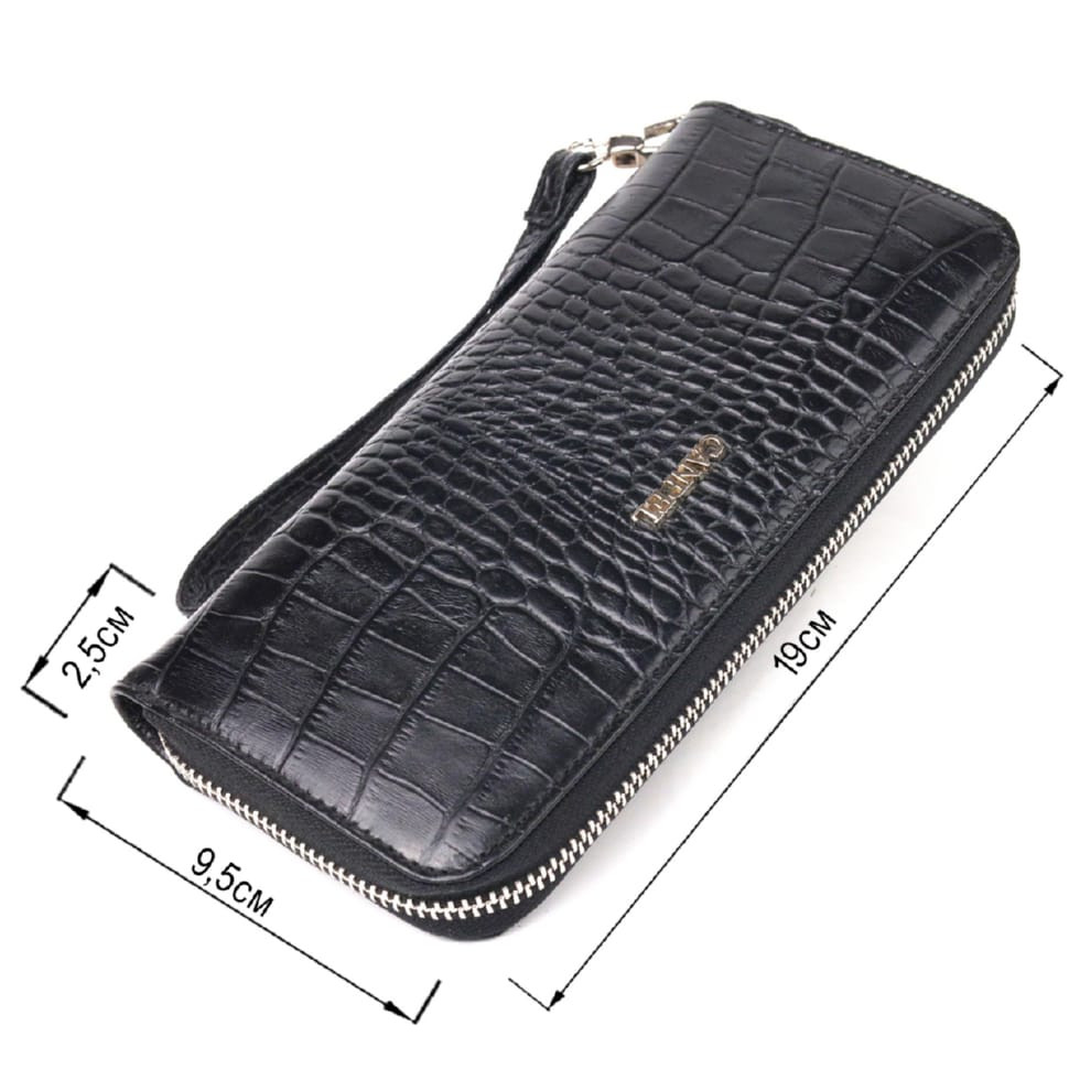 Горизонтальний гаманець для жінок з натуральної фактурної шкіри під крокодила CANPELLINI 21623 Чорний