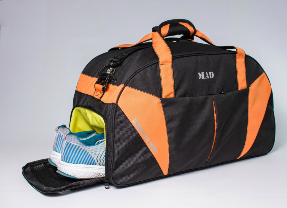 Спортивна сумка з кишенею для взуття 42L Cross Porter чорна з помаранчевим від MAD