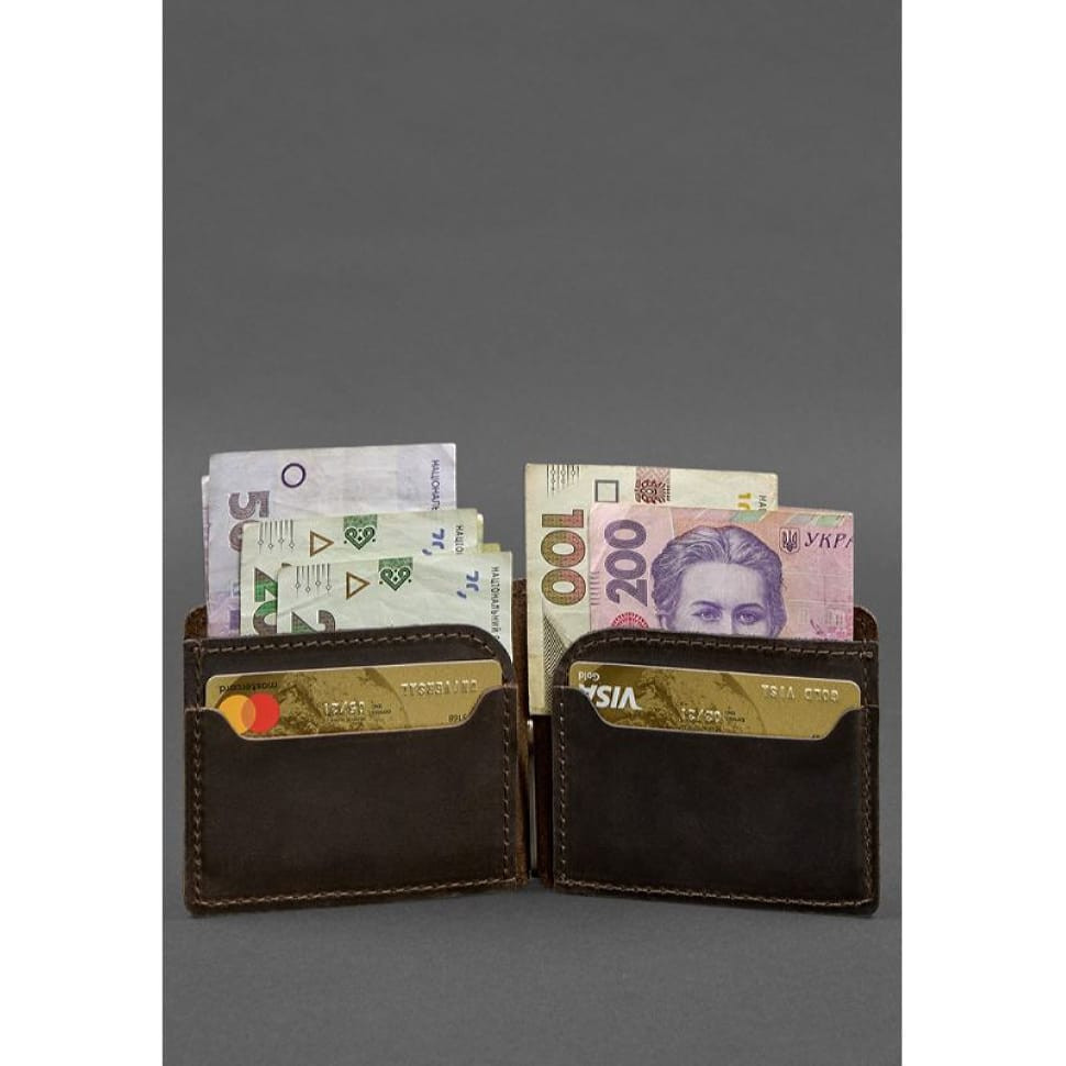 Шкіряне портмоне 13.0 затискач темно-коричневий Crazy Horse