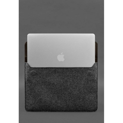 Чохол-конверт із клапаном шкіра+фетр для MacBook 14" Темно-коричневий Crazy Horse