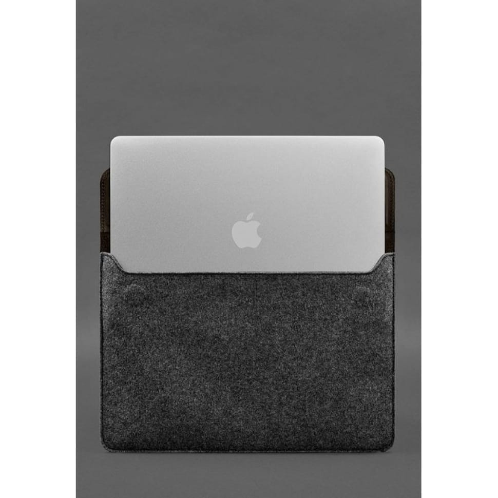 Чохол-конверт із клапаном шкіра+фетр для MacBook 14" Темно-коричневий Crazy Horse