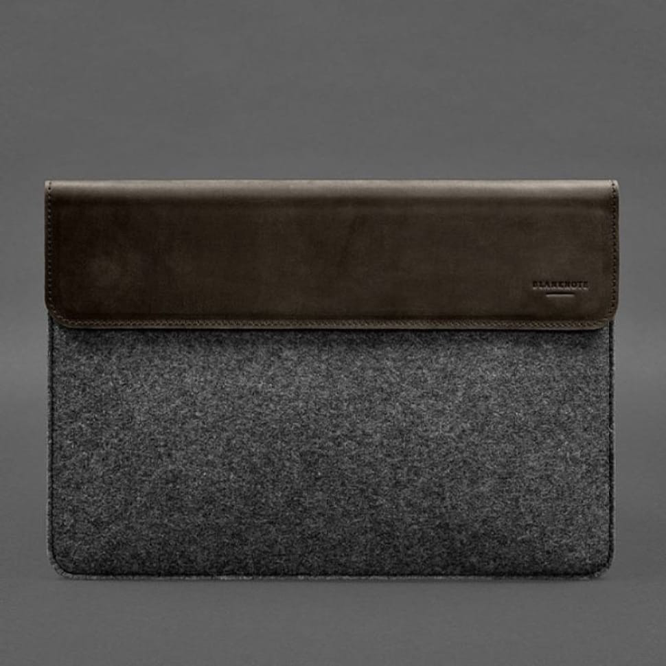 Чохол-конверт із клапаном шкіра+фетр для MacBook 14" Темно-коричневий Crazy Horse