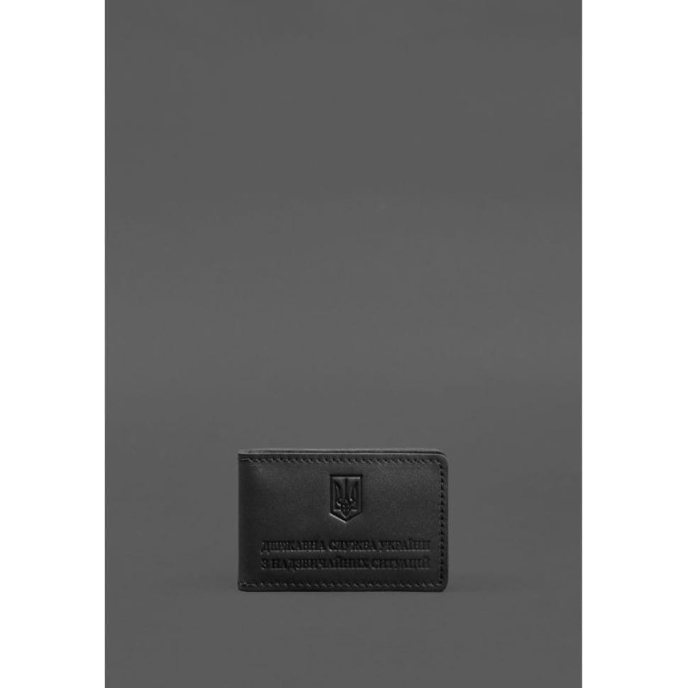 Шкіряна обкладинка на посвідчення ДСНС з кишенею чорна