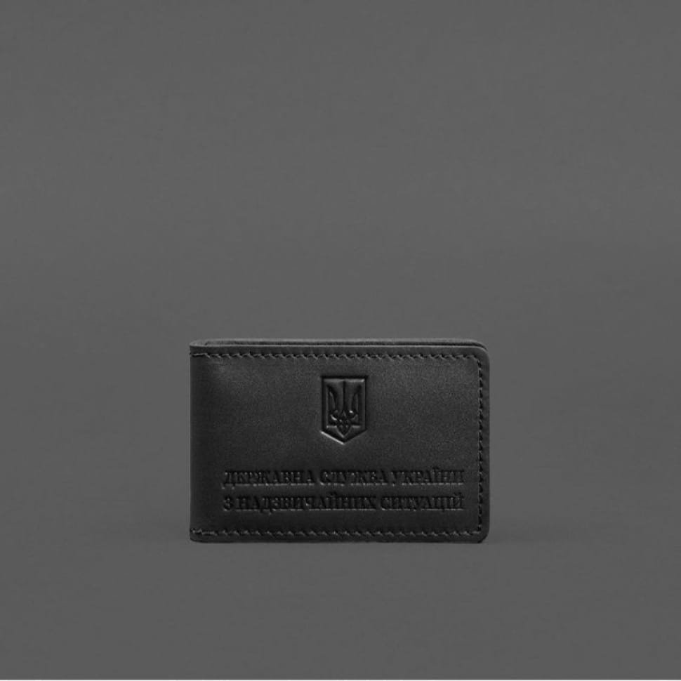 Шкіряна обкладинка на посвідчення ДСНС з кишенею чорна