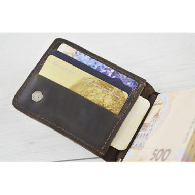 Шкіряний маленький гаманець затиск для грошей BGS коричневий BGS3188