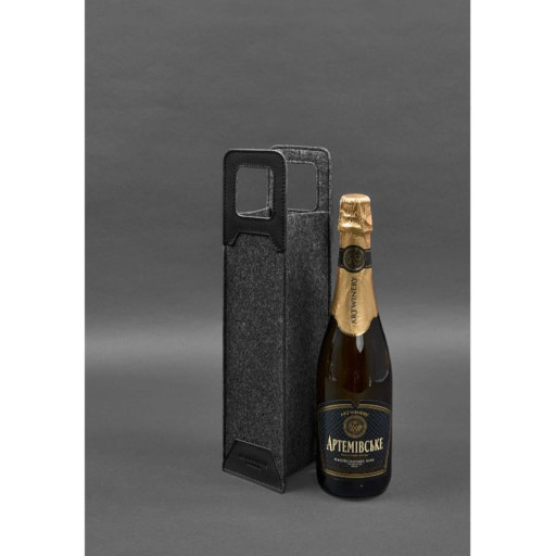 Чохол для вина 1.0 із фетру зі шкіряними вставками чорний Краст