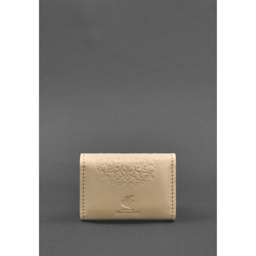 Жіночий шкіряний кард-кейс 3.0 (Гармошка) світло-бежевий з мандалою