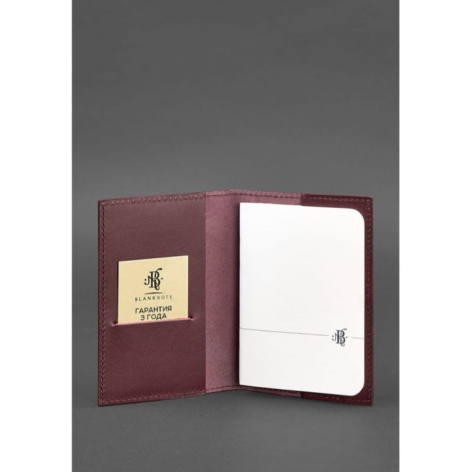 Шкіряна обкладинка для паспорта 1.2 бордова Краст