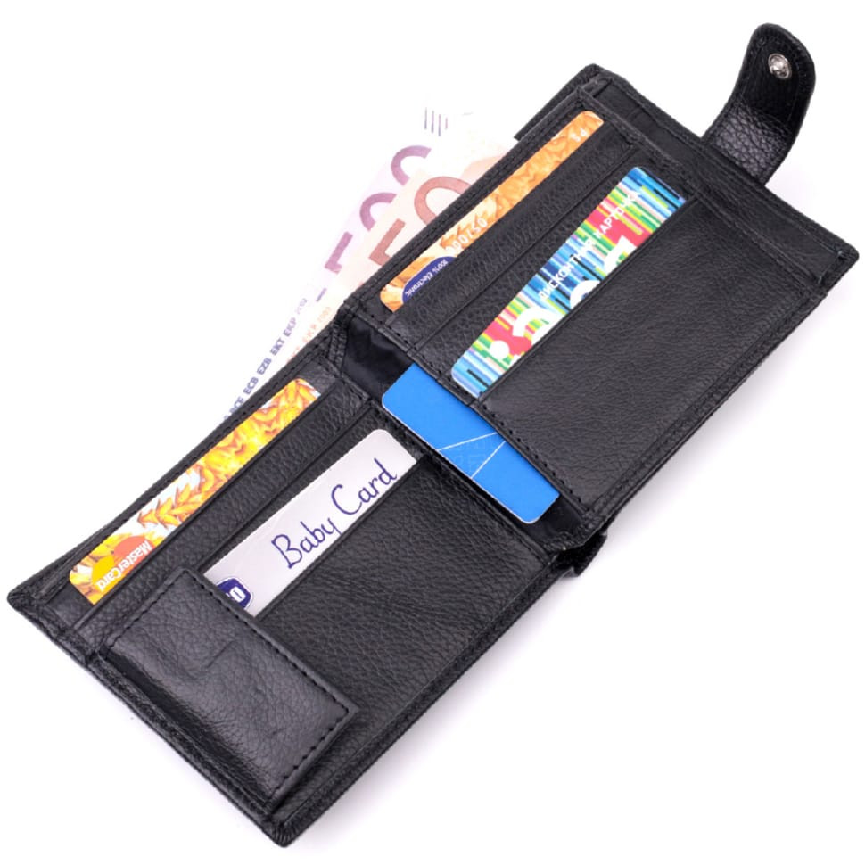 Мужской бумажник среднего размера из натуральной кожи ST Leather 22444 Черный