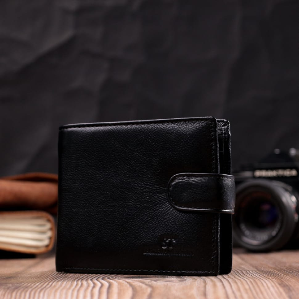 Мужской бумажник среднего размера из натуральной кожи ST Leather 22444 Черный