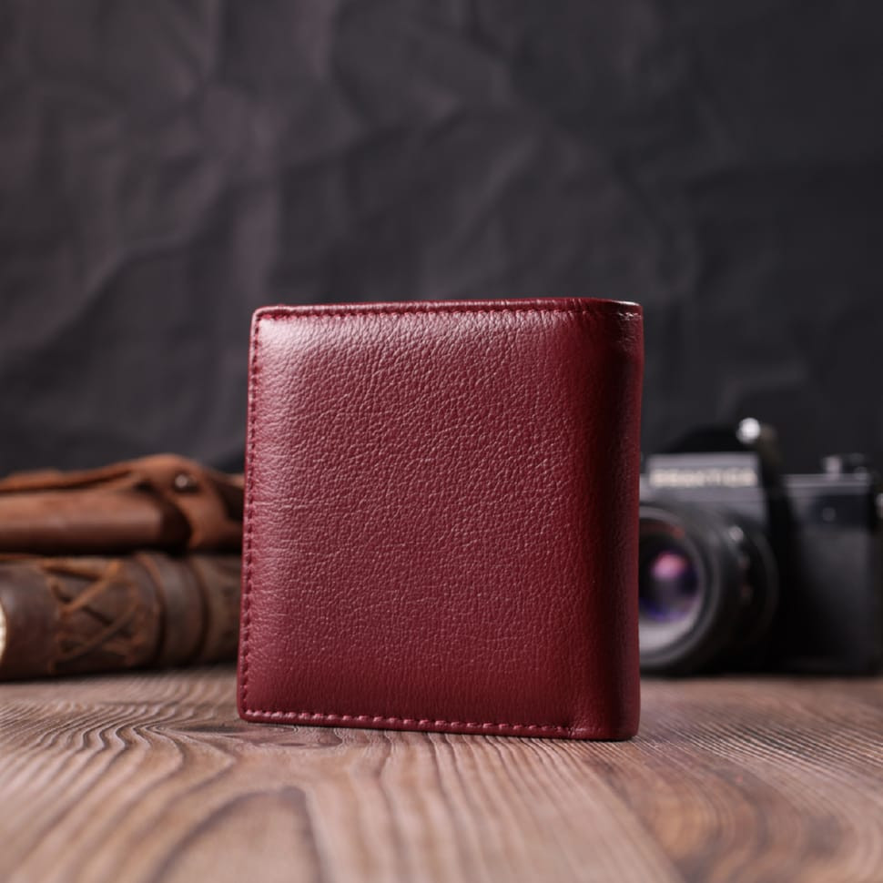 Небольшой женский кошелек с монетницей снаружи из натуральной кожи ST Leather 22544 Бордовый