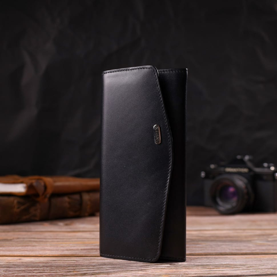 Шикарний жіночий гаманець із зручним функціоналом шкіряний CANPELLINI 21724 Чорний