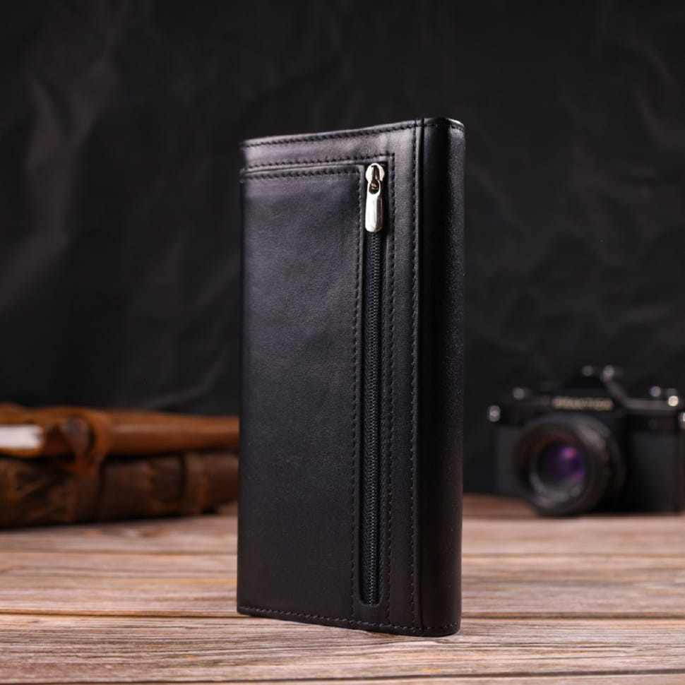 Шикарний жіночий гаманець із зручним функціоналом шкіряний CANPELLINI 21724 Чорний