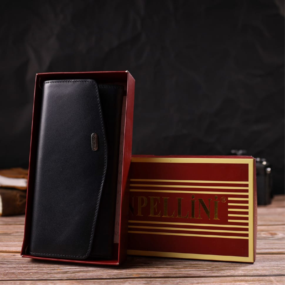 Шикарний жіночий гаманець із зручним функціоналом шкіряний CANPELLINI 21724 Чорний