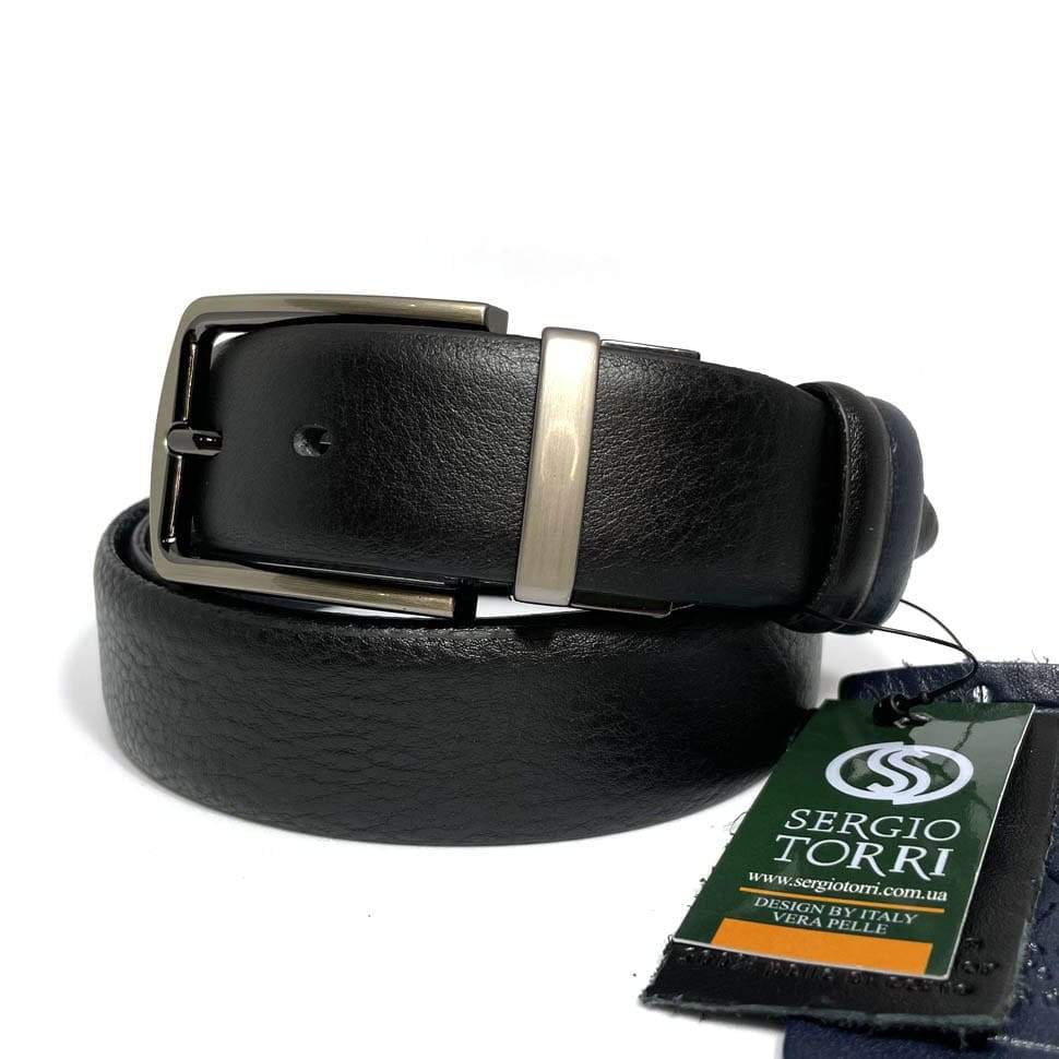 Двухсторонний ремень из кожи оленя черный\синий Sergio Tori T22764