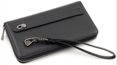 Marco Coverna Leather Men`s Single Zip Clutch with Wrist Strap MCB-01-10Q