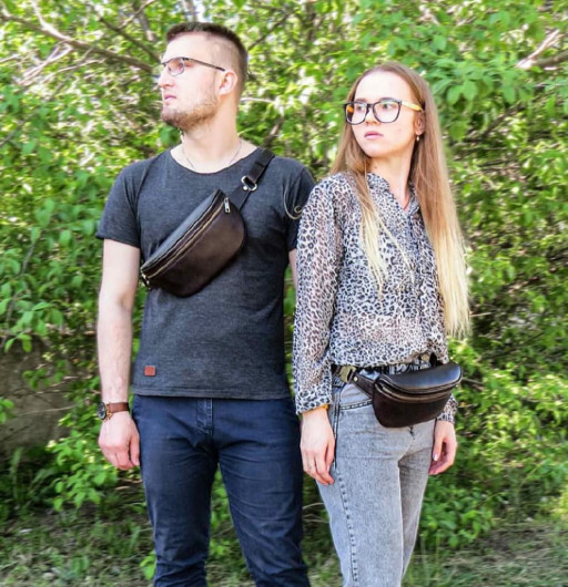 Коричнева поясна сумка із галькою шкіри Newery N40298GC