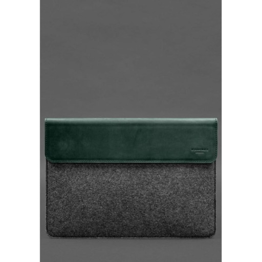 Чохол-конверт із клапаном шкіра+фетр для MacBook 15" Зелений Crazy Horse