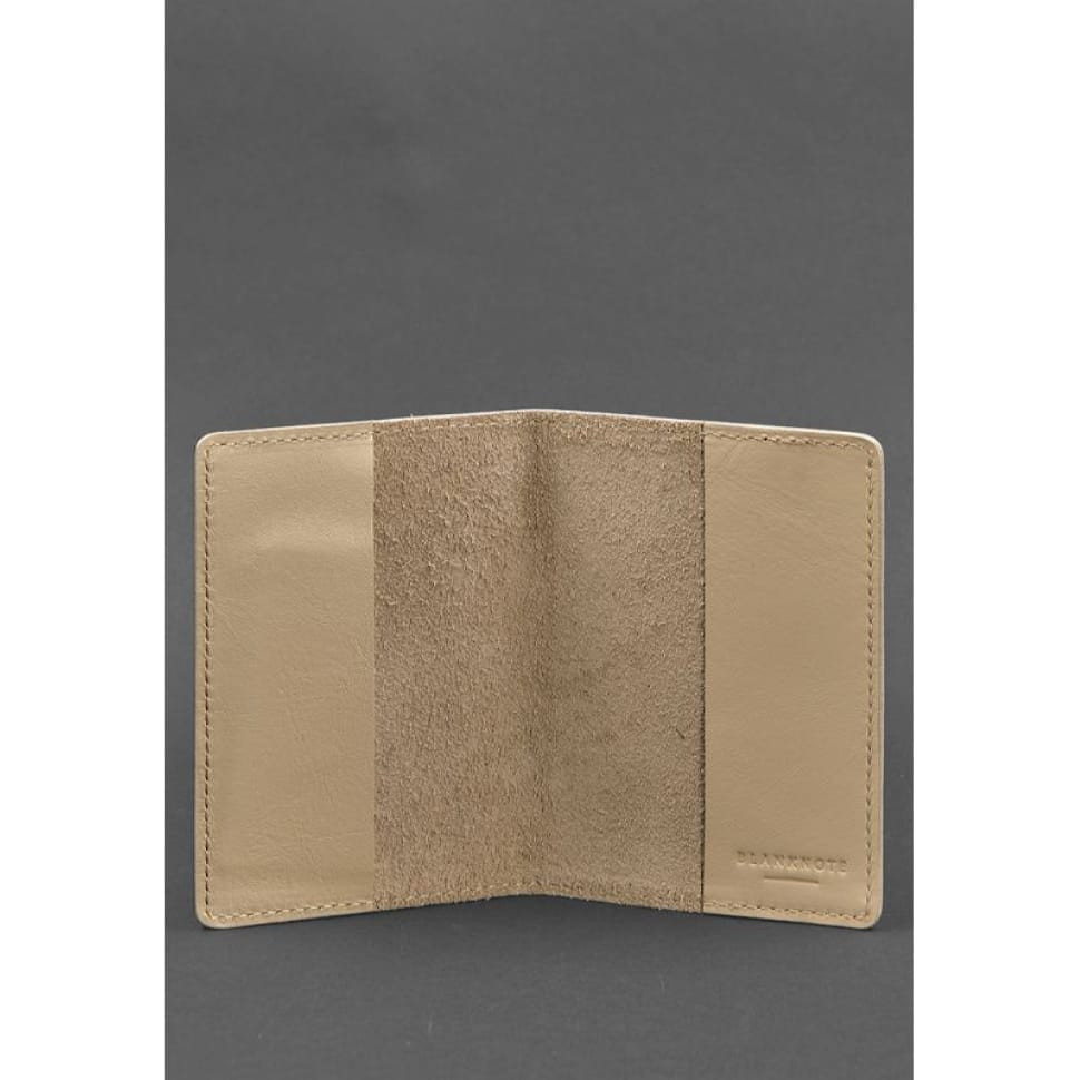 Шкіряна обкладинка для паспорта та військового квитка 1.3 світло-бежева