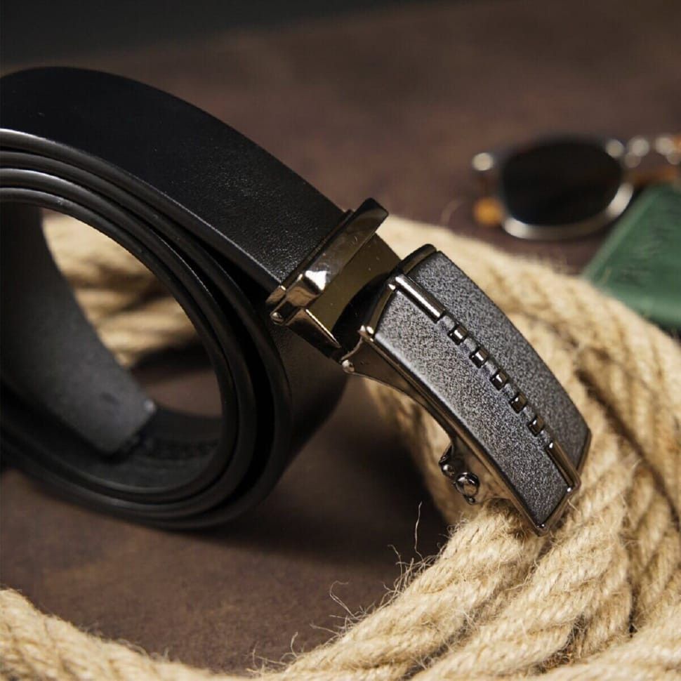 Чоловічий ремінь з пряжкою автомат матовий Vintage 20318 Чорний