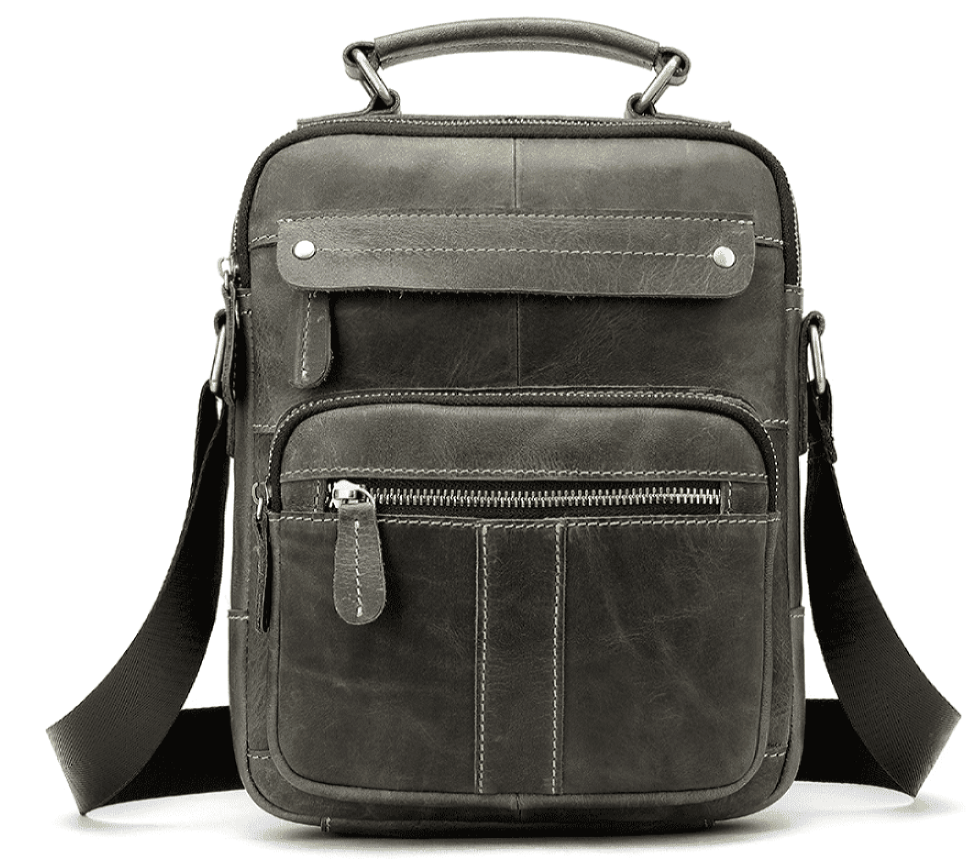 Men's vertical leather bag Vintage 20028 Gray