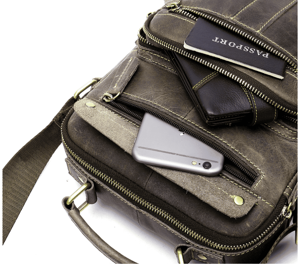 Men's vertical leather bag Vintage 20028 Gray