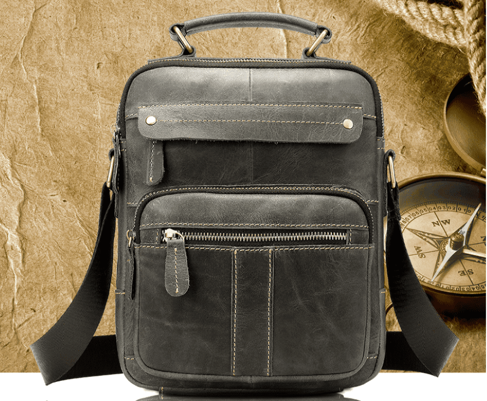 Men's vertical leather bag Vintage 20028 Gray
