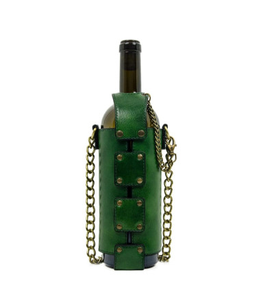 Leather Wine Tote for Women - Saving Grapes - Green color -  Time Resistance 5206001W