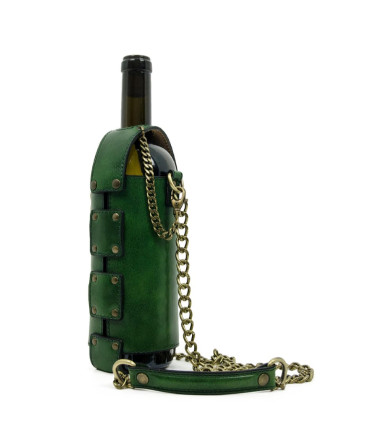 Leather Wine Tote for Women - Saving Grapes - Green color -  Time Resistance 5206001W