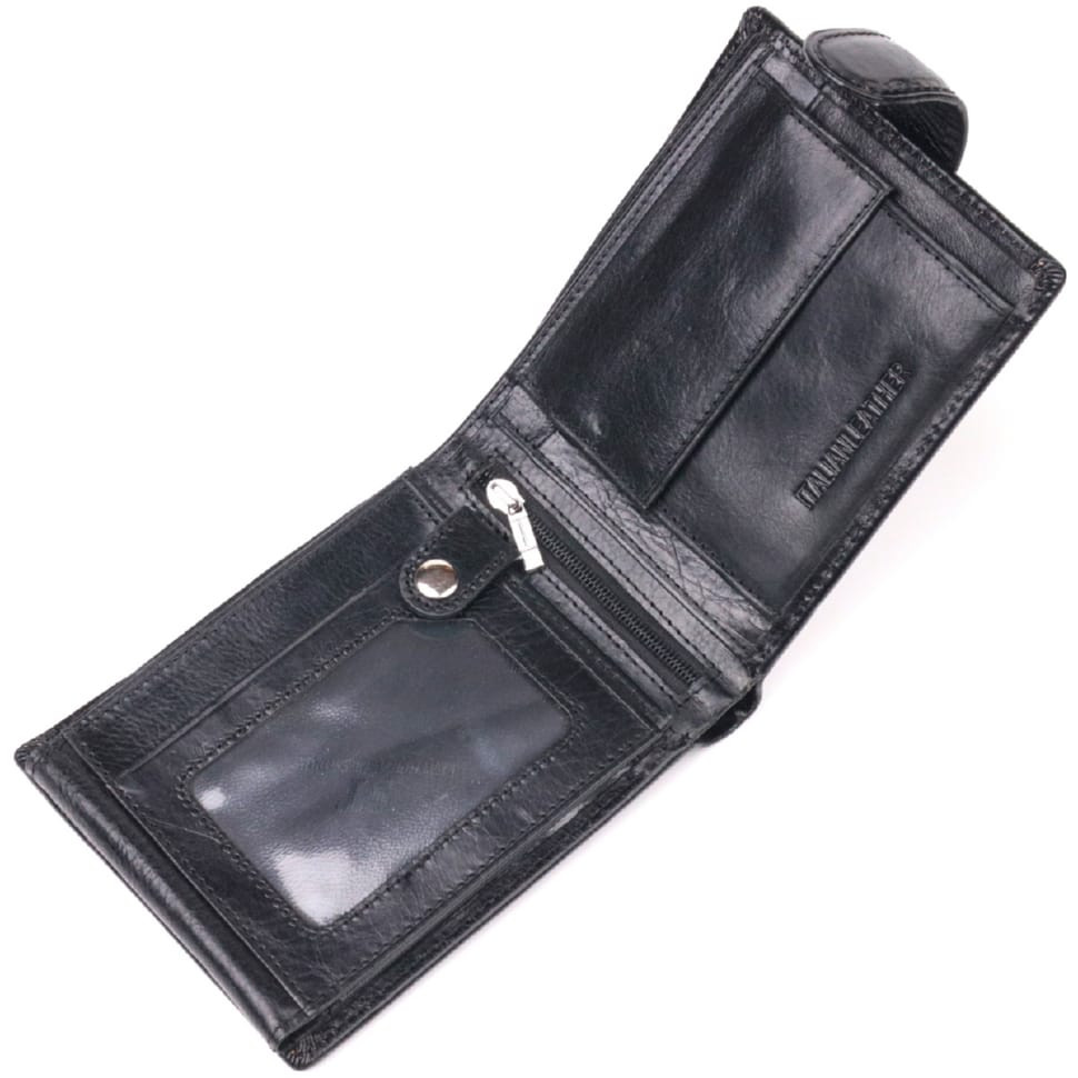 Классический мужской бумажник среднего размера из натуральной кожи ST Leather 19412 Черный