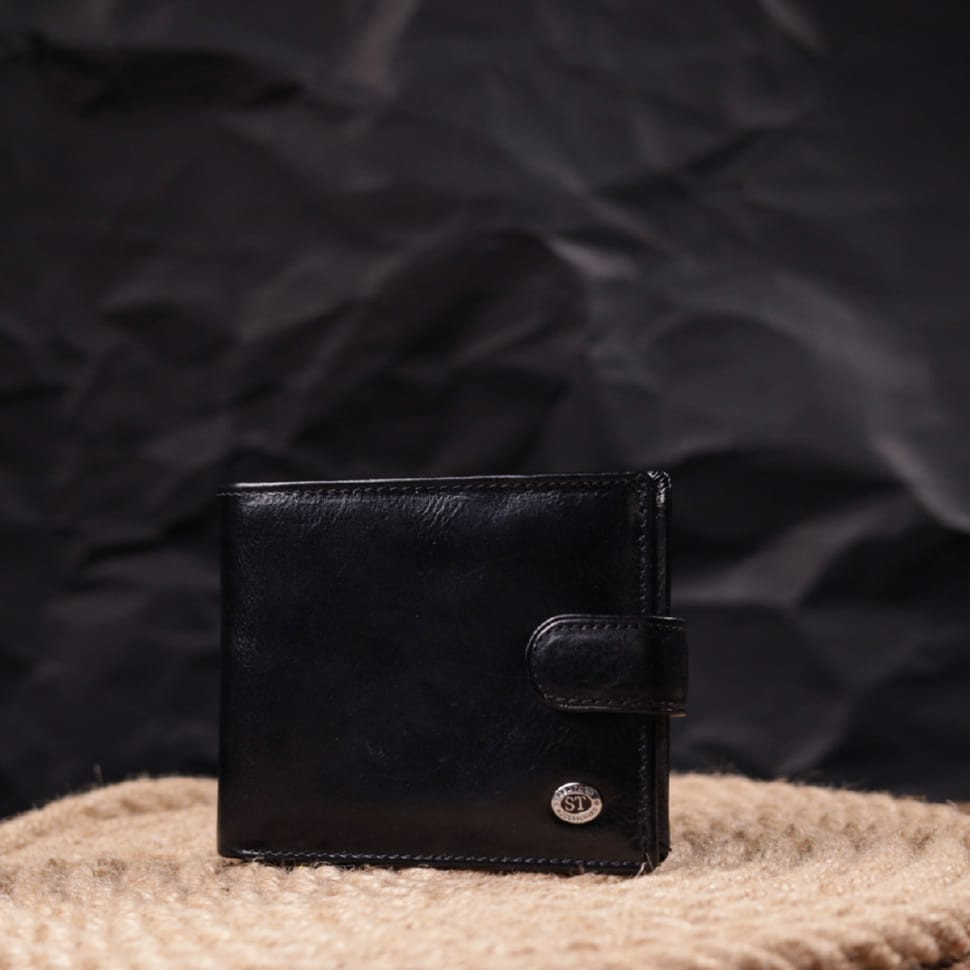 Классический мужской бумажник среднего размера из натуральной кожи ST Leather 19412 Черный