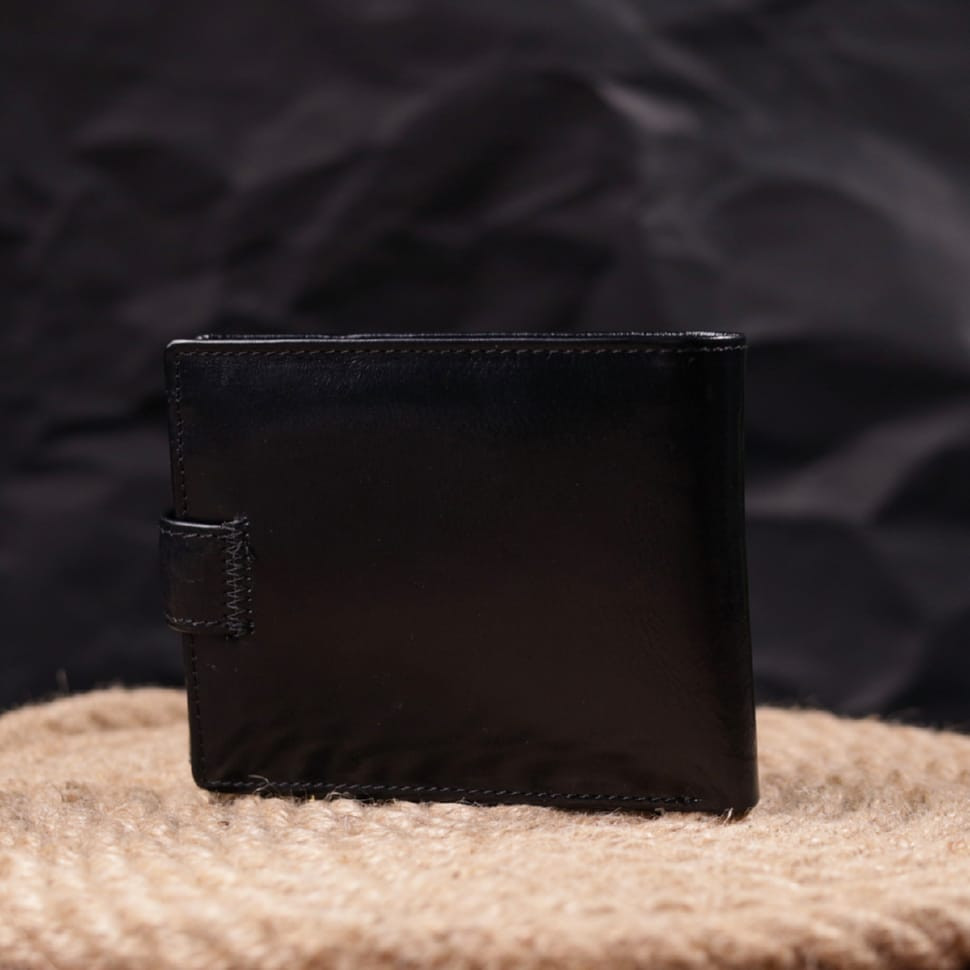 Классический мужской бумажник среднего размера из натуральной кожи ST Leather 19412 Черный