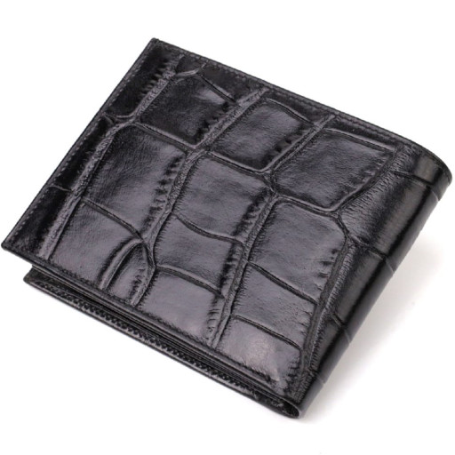 Модний гаманець для чоловіків з натуральної шкіри з тисненням під крокодила CANPELLINI 21925 Чорний