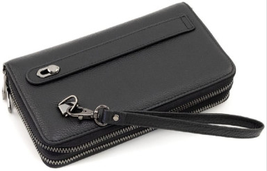 Leather Men`s Clutch with Double Zippers and Wrist Strap Marco Coverna MCB-02-10Q