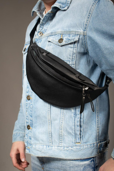 Men's waist bag, fanny pack made of genuine leather SKILL Dark (black)