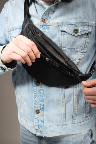 Men's waist bag, fanny pack made of genuine leather SKILL Dark (black)