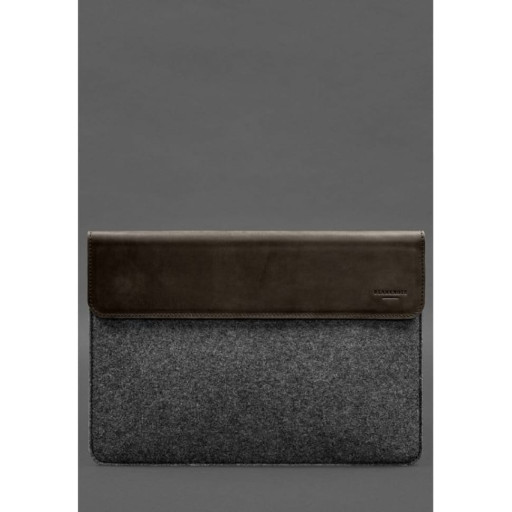 Envelope case with flap leather+felt for MacBook 15" Dark brown Crazy Horse