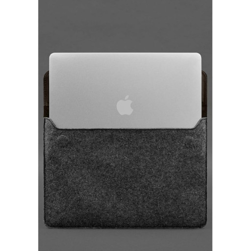 Envelope case with flap leather+felt for MacBook 15" Dark brown Crazy Horse
