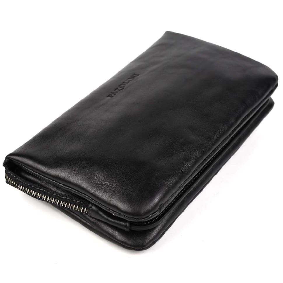 Барсетка чоловіча клатч на запястя, чорна гладка шкіра CP5610 Carlo Pazolini