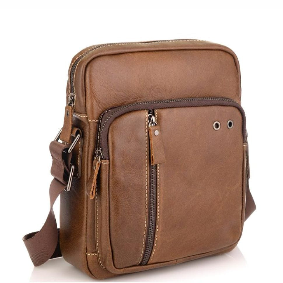  Мужская сумка через плечо из натуральной кожи светло коричневая Tiding Bag N2-9003B