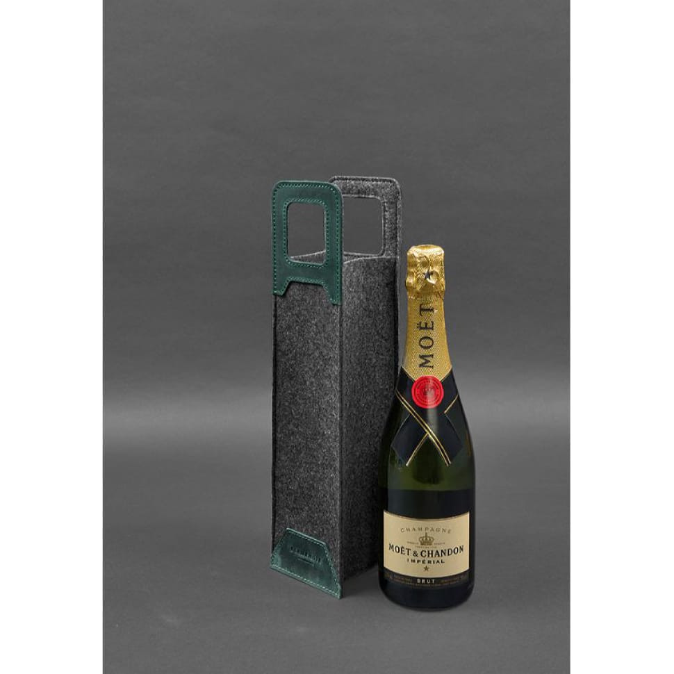 Чохол для вина 1.0 із фетру зі шкіряними вставками зелений Crazy Horse