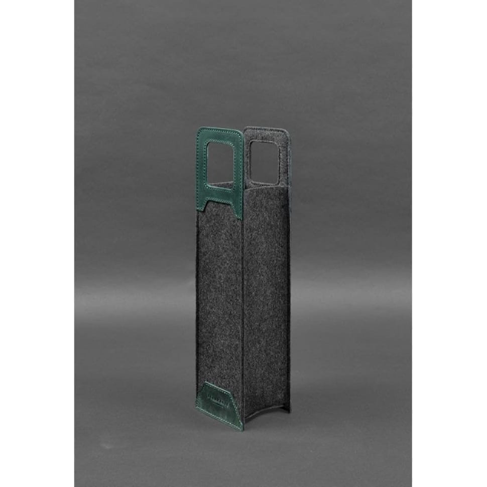 Чохол для вина 1.0 із фетру зі шкіряними вставками зелений Crazy Horse