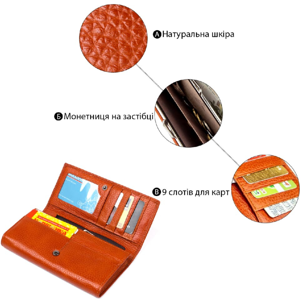 Гаманець горизонтальний зі стразами жіночий шкіряний BALIYA 18976 Помаранчевий
