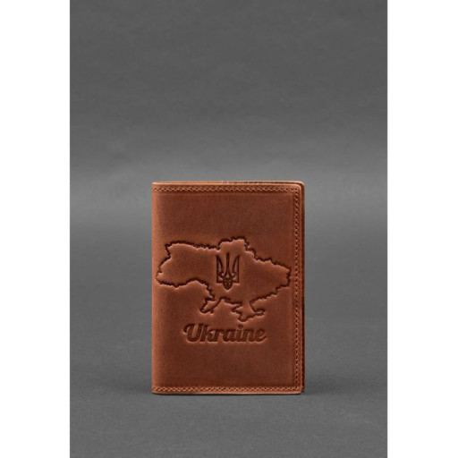 Шкіряна обкладинка для паспорта з карткою України світло-коричневий Crazy Horse