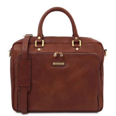 Pisa Leather laptop briefcase with front pocket Tuscany TL142427
