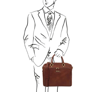 Pisa Leather laptop briefcase with front pocket Tuscany TL142427