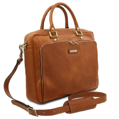 Pisa Leather laptop briefcase with front pocket Tuscany TL142427