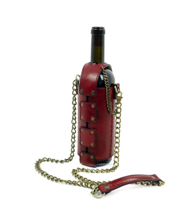 Leather Wine Tote for Women - Saving Grapes - Red color -  Time Resistance 5206201W